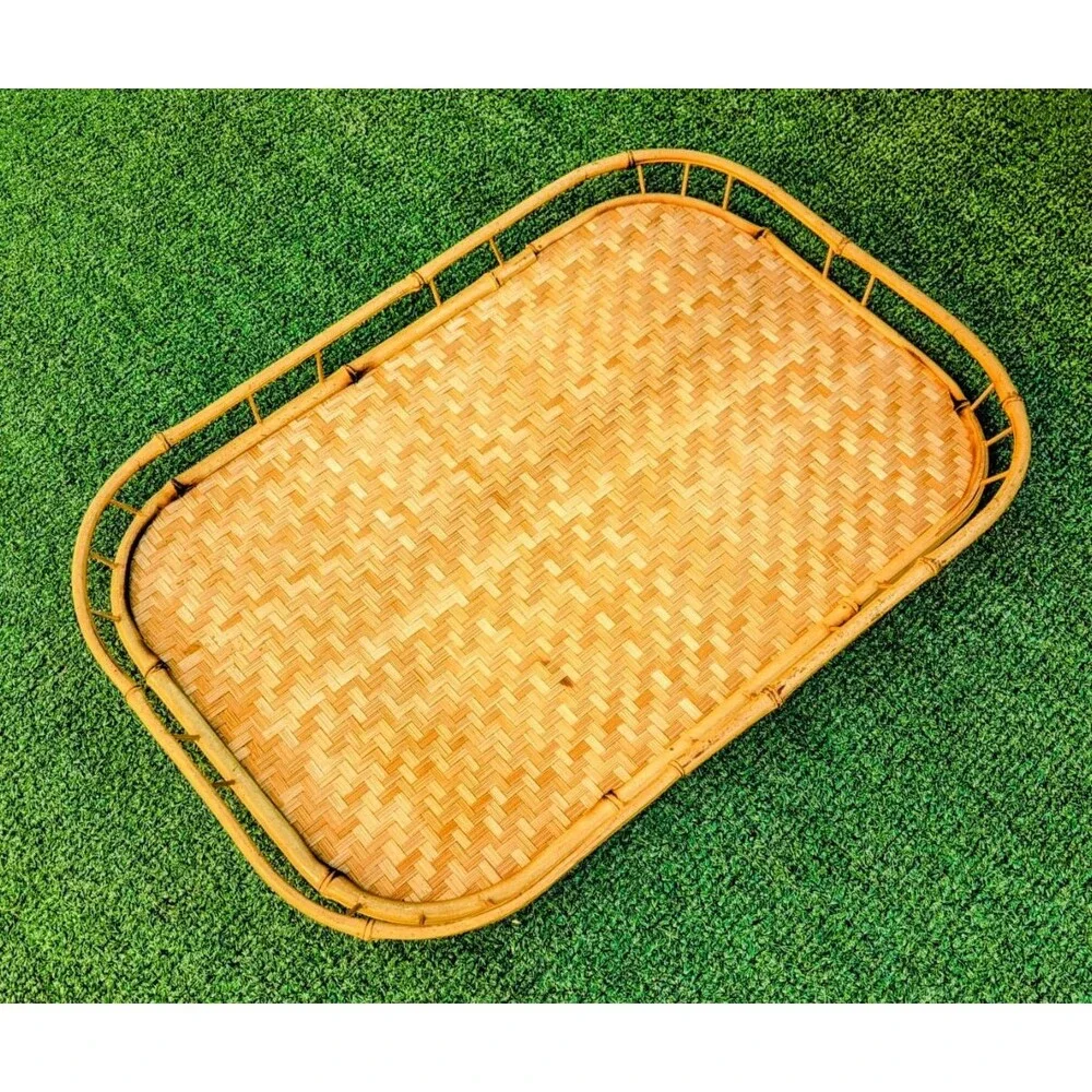 Vintage Woven Bamboo Rattan Wicker Tiki Bar Lap Pier 1 Serving Tray 19
